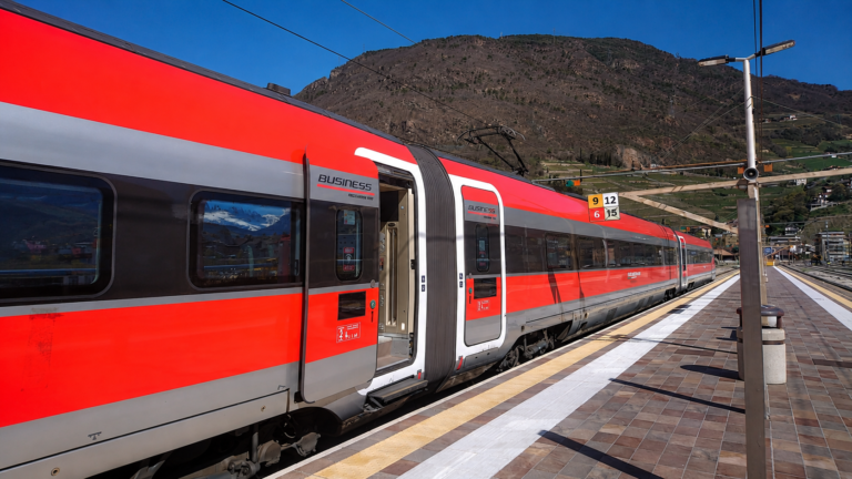 Frecciarossa 1000 train at Bolzano railway station in Italy