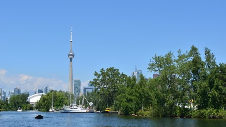Toronto skyline with CN Tower and waterfront in Canada