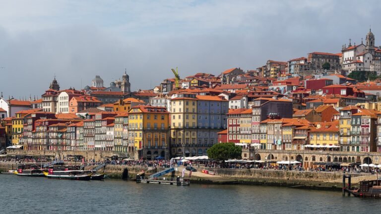 Porto Ribeira waterfront and hillside in Portugal