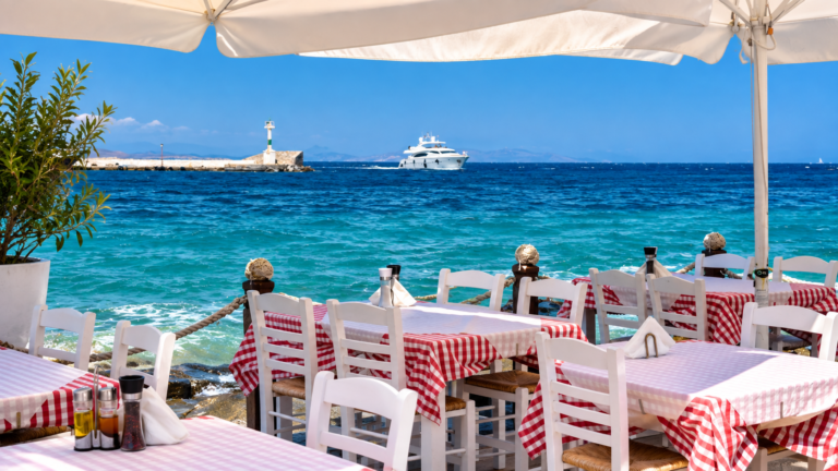 What to eat in Greece – seaside taverna overlooking the Aegean Sea
