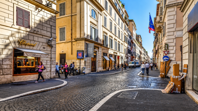 Cobblestone street in a historic Rome neighbourhood