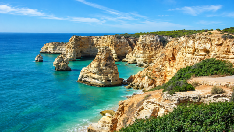 Portugal coastlines and island destinations at Praia da Marinha in the Algarve