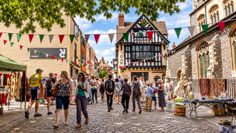 United Kingdom culture and local customs at a lively traditional street market